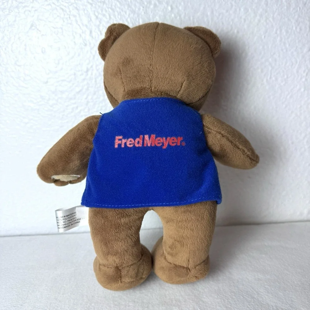 Fred Meyer Bear Plush Stuffed Animal Mascot DocuSource Blue Vest Advertising